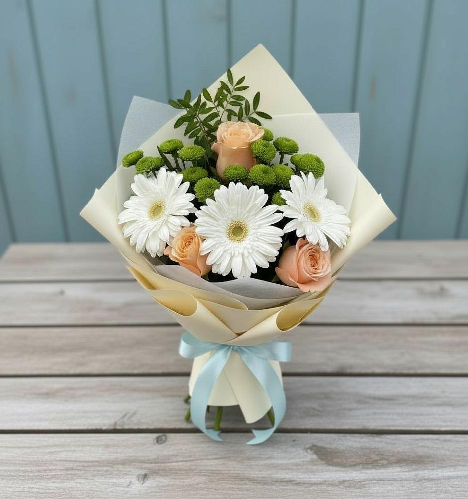 Букет цветов из: Герберы, Розы и Хризантемы в Алагире