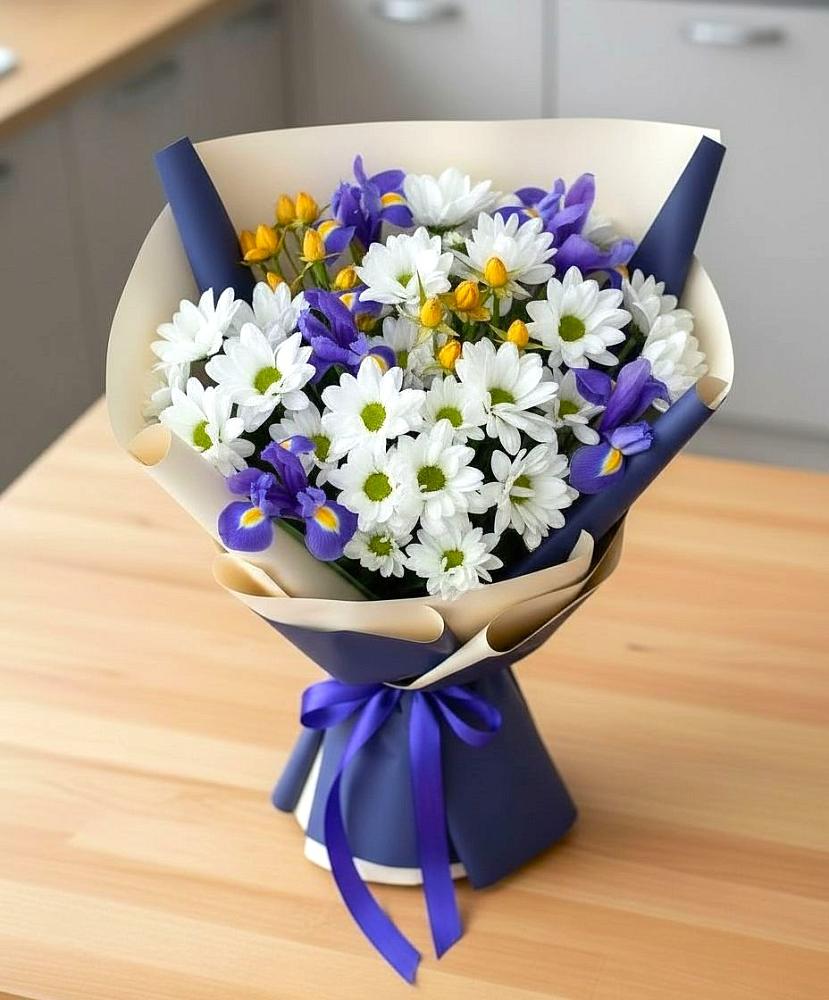 Букет цветов из: Розы, Ирисы и Хризантемы в Алагире