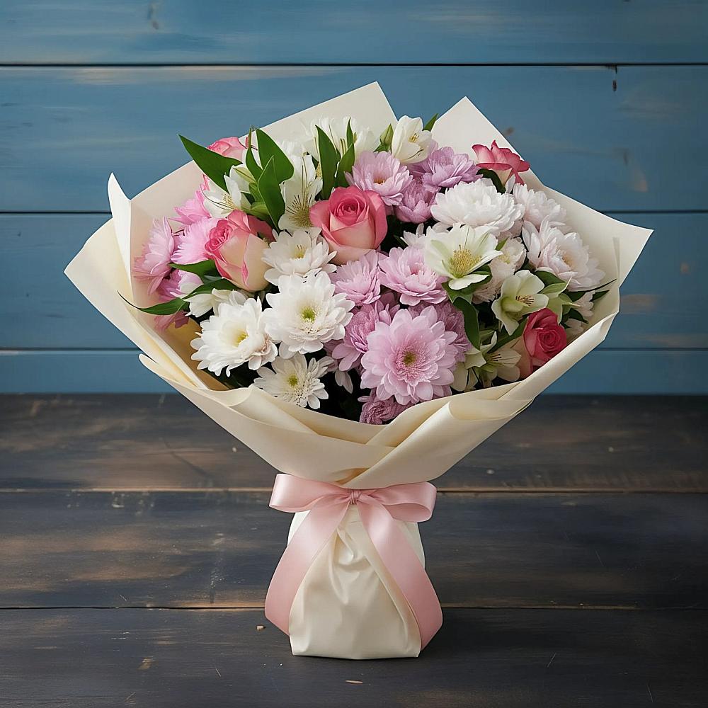 Букет цветов из: Хризантемы, Альстромерии и Розы в Алагире